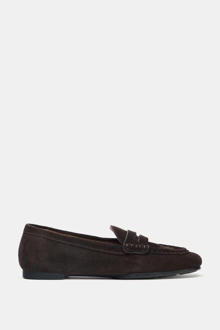 Mocassin plat en cuir daim pour femme
