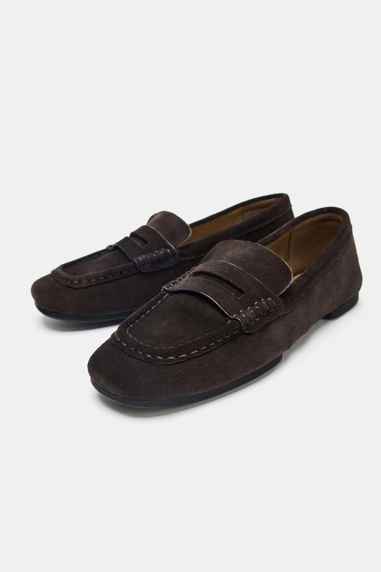 Mocassin plat en cuir daim pour femme