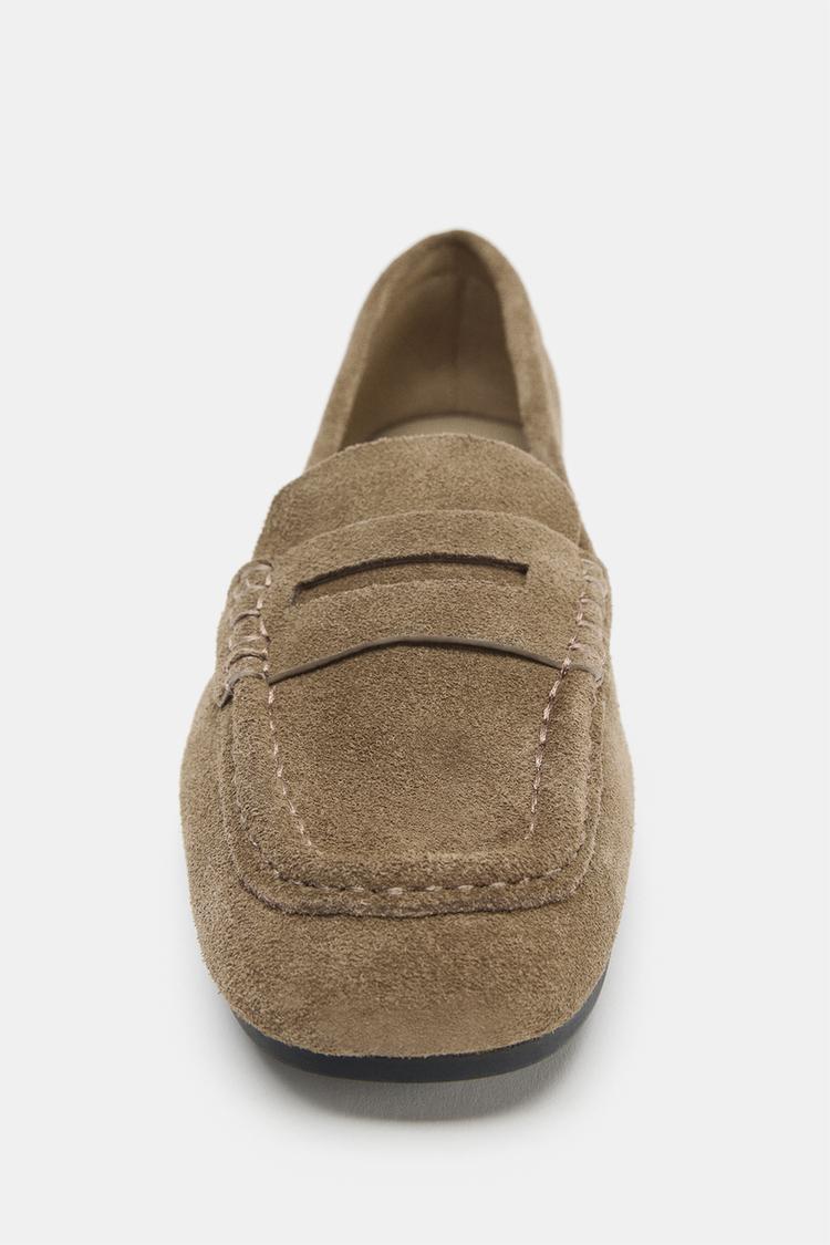 Mocassin plat en cuir daim pour femme
