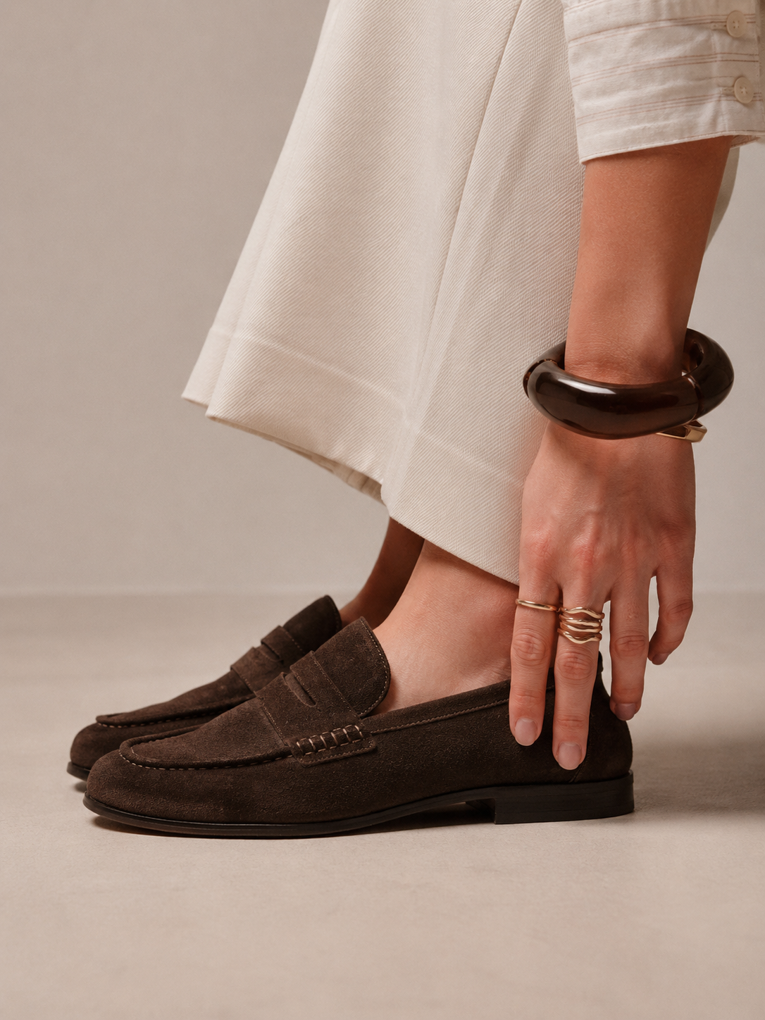 Mocassin plat en cuir daim pour femme