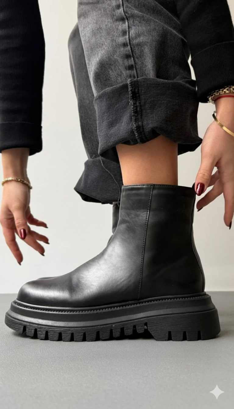 Bottines en cuir noir pour femme