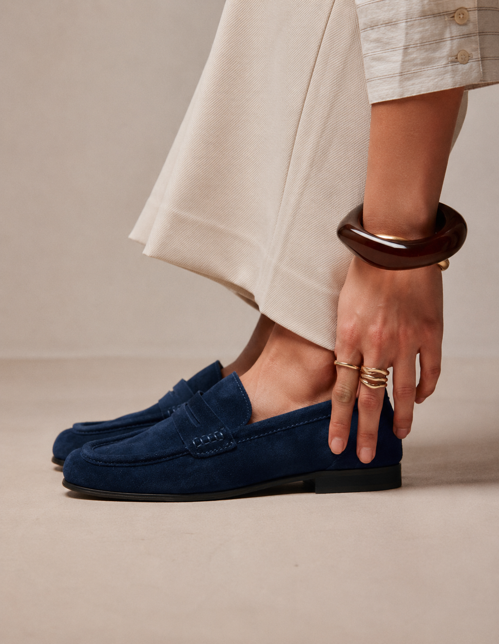 Mocassin plat en cuir daim pour femme